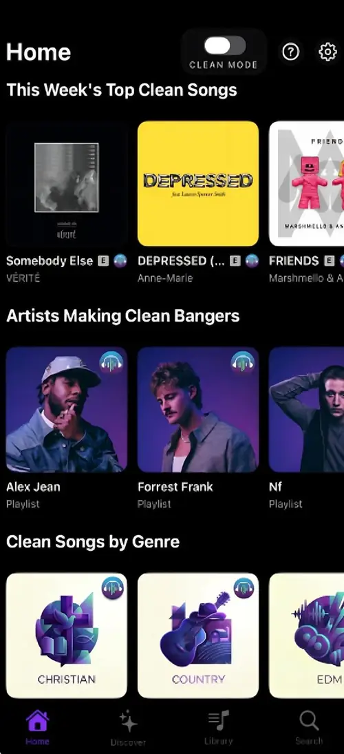 Verso Home with Clean Mode on and Top Clean Songs